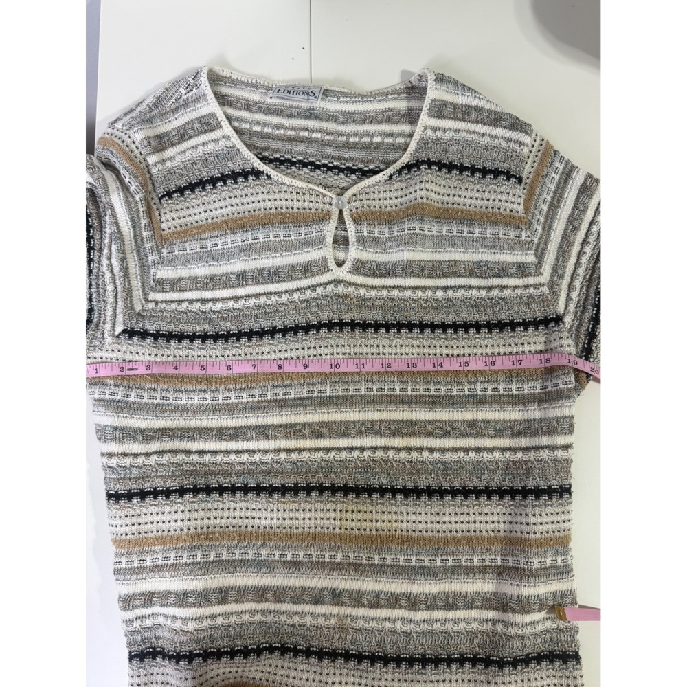 VTG Basic Editions K-Mart Large Striped‎ Knit Top Keyhole Grannycore 90s Modest - Picture 7 of 7